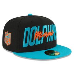 New Era Miami Dolphins '22 Draft Black Teal Gray 59Fifty 5950 Patch Fitted Hat