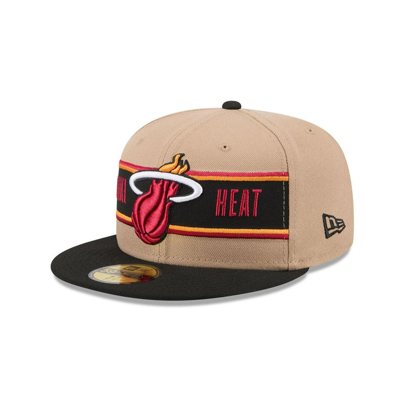 New Era Miami Heat '24 Draft Beige Black Gray 59Fifty 5950 Patch Fitted Cap Hat