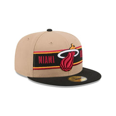 New Era Miami Heat '24 Draft Beige Black Gray 59Fifty 5950 Patch Fitted Cap Hat