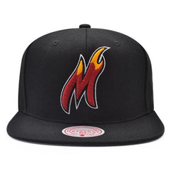 Mitchell And Ness Miami Heat LOGO REMIX Black Fire Red Gray Patch Snapback Hat