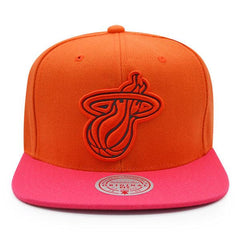 Mitchell And Ness Miami Heat NBA REFLECTIVE TIME Orange Pink Patch Snapback Hat