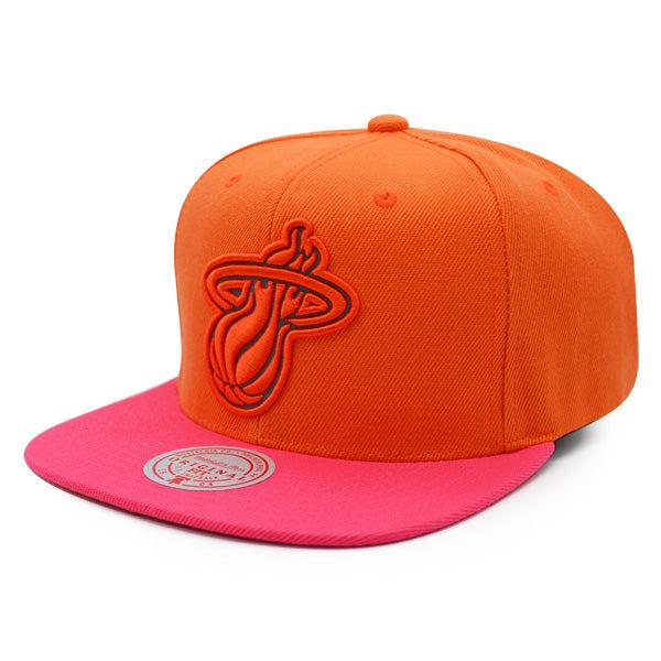Mitchell And Ness Miami Heat NBA REFLECTIVE TIME Orange Pink Patch Snapback Hat