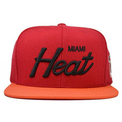 Mitchell And Ness Miami Heat REFLECTIVE BRIM Red Black Orange Patch Snapback Hat