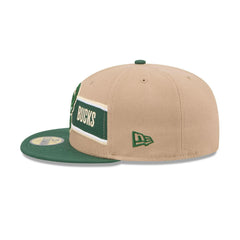 New Era Milwaukee Bucks '24 Draft Beige Green Gray 59Fifty 5950 Patch Fitted Hat
