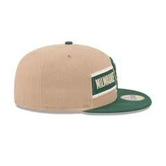 New Era Milwaukee Bucks '24 Draft Beige Green Gray 59Fifty 5950 Patch Fitted Hat