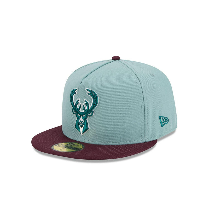 New Era Milwaukee Bucks Beach Kiss Blue Gray 59Fifty 5950 Patch Fitted Cap Hat