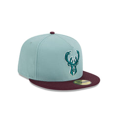 New Era Milwaukee Bucks Beach Kiss Blue Gray 59Fifty 5950 Patch Fitted Cap Hat