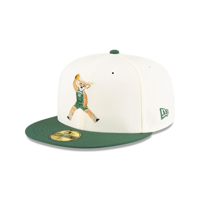 New Era Milwaukee Bucks Mascot White Green Gray 59Fifty 5950 Patch Fitted Hat