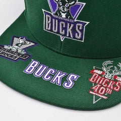 Mitchell And Ness Milwaukee Bucks NBA FRONT LOADED Green Purple Patch Snapback
