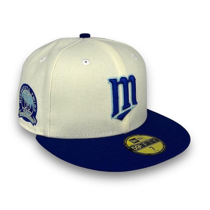 New Era Minnesota Twins Off White Royal Navy Blue 59Fifty 5950 Patch Fitted Hat