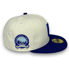 New Era Minnesota Twins Off White Royal Navy Blue 59Fifty 5950 Patch Fitted Hat