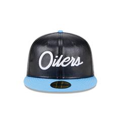 New Era Oilers Faux Leather Crown Black Sky Blue Green 59Fifty 5950 Patch Fitted
