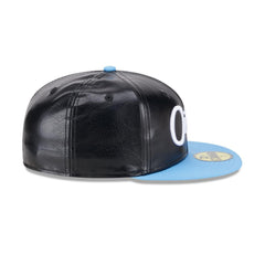 New Era Oilers Faux Leather Crown Black Sky Blue Green 59Fifty 5950 Patch Fitted