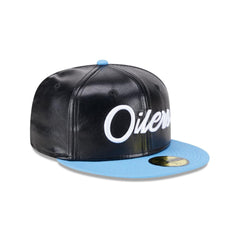 New Era Oilers Faux Leather Crown Black Sky Blue Green 59Fifty 5950 Patch Fitted