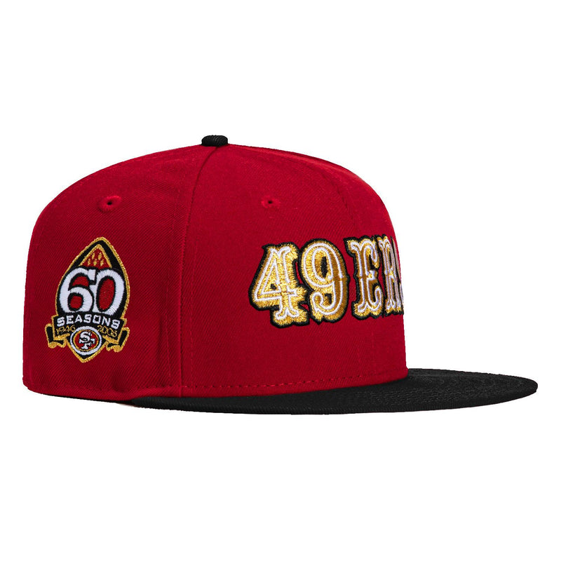 New Era SF 49ers 60th Anni Cardinal Black Gray 59Fifty 5950 Patch Fitted Cap Hat