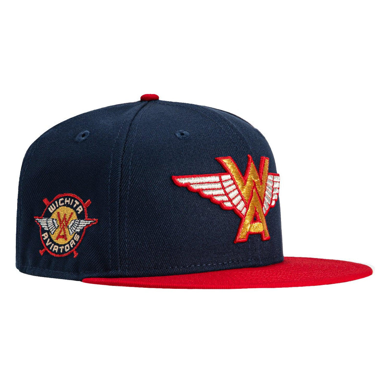 New Era Wichita Aviators Navy Blue Red Green 59Fifty 5950 Patch Fitted Cap Hat
