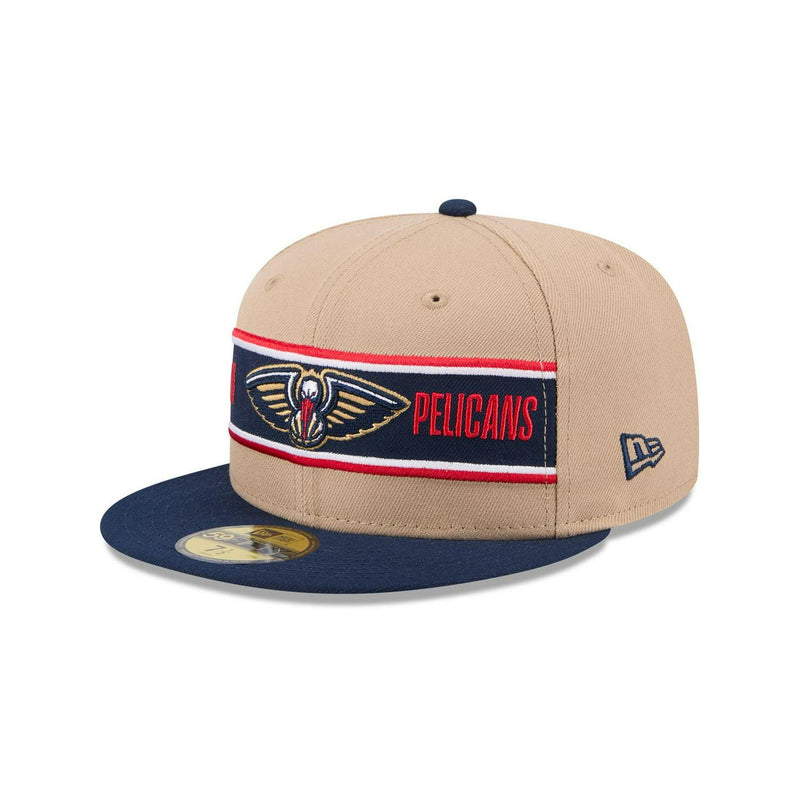 New Era New Orleans Pelicans '24 Draft Beige Red Navy 59Fifty 5950 Patch Fitted