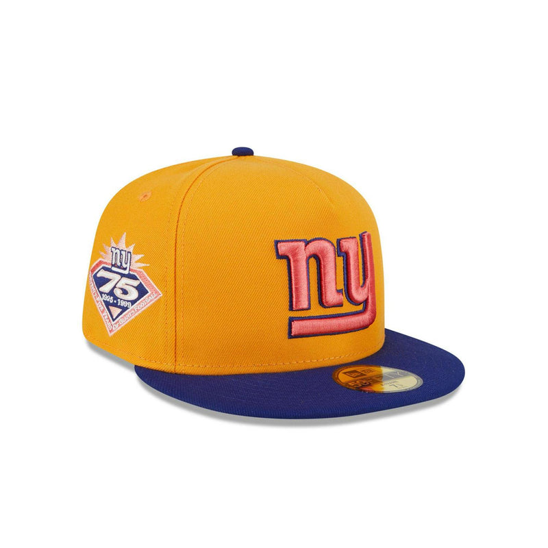New Era New York Giants 75 Yrs Gold Blue Gray 59Fifty 5950 Patch Fitted Cap Hat