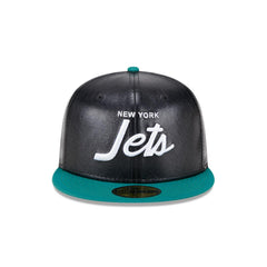 New era NY Jets Faux Leather Crown Black Green 59Fifty 5950 Patch Fitted Cap Hat