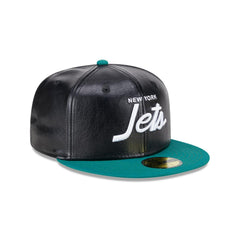 New era NY Jets Faux Leather Crown Black Green 59Fifty 5950 Patch Fitted Cap Hat