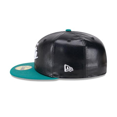 New era NY Jets Faux Leather Crown Black Green 59Fifty 5950 Patch Fitted Cap Hat