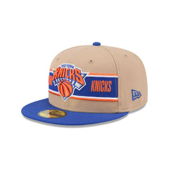 New Era NY Knicks '24 Draft Beige Blue Gray 59Fifty 5950 Patch Fitted Cap Hat