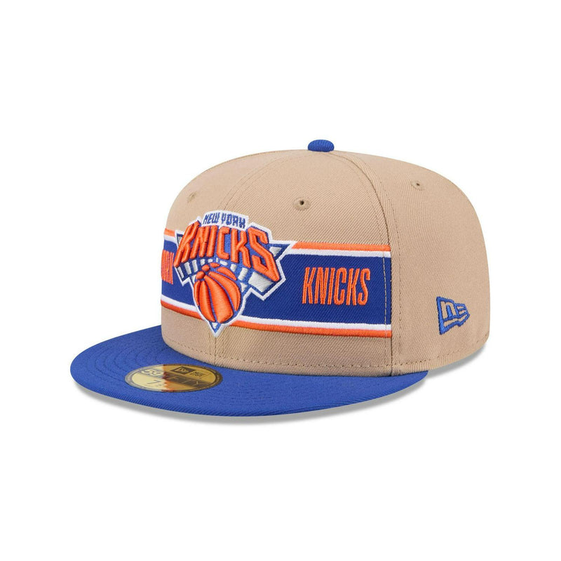 New Era NY Knicks '24 Draft Beige Blue Gray 59Fifty 5950 Patch Fitted Cap Hat