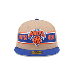 New Era NY Knicks '24 Draft Beige Blue Gray 59Fifty 5950 Patch Fitted Cap Hat