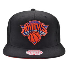 Mitchell And Ness NY Knicks HIGH LIGHT Black Neon Orange Patch Snapback Cap Hat