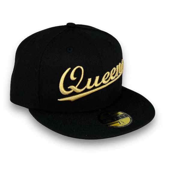 New Era NY Queens Black Gold Grey 59Fifty 5950 Patch Fitted Cap Hat