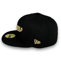 New Era NY Queens Black Gold Grey 59Fifty 5950 Patch Fitted Cap Hat