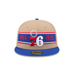 New Era Philadelphia 76ers '24 Draft Beige Blue Gray 59Fifty 5950 Patch Fitted