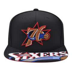 Mitchell And Ness Philadelphia 76ers SWINGMAN POP Black White Red Patch Snapback