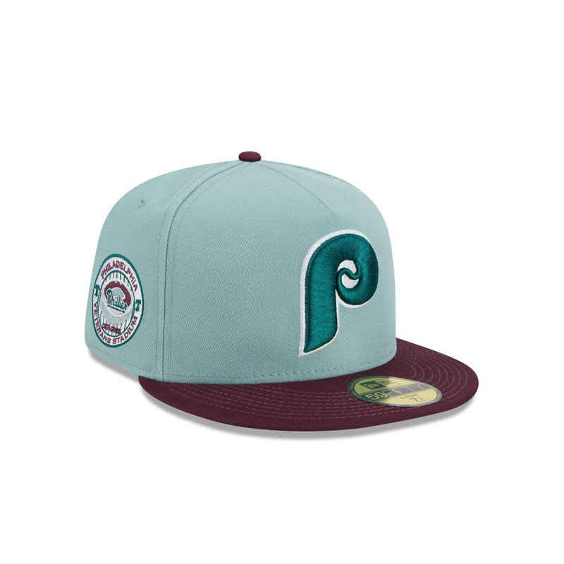 New Era Philadelphia Phillies Beach Kiss Blue Gray 59Fifty 5950 Patch Fitted Hat