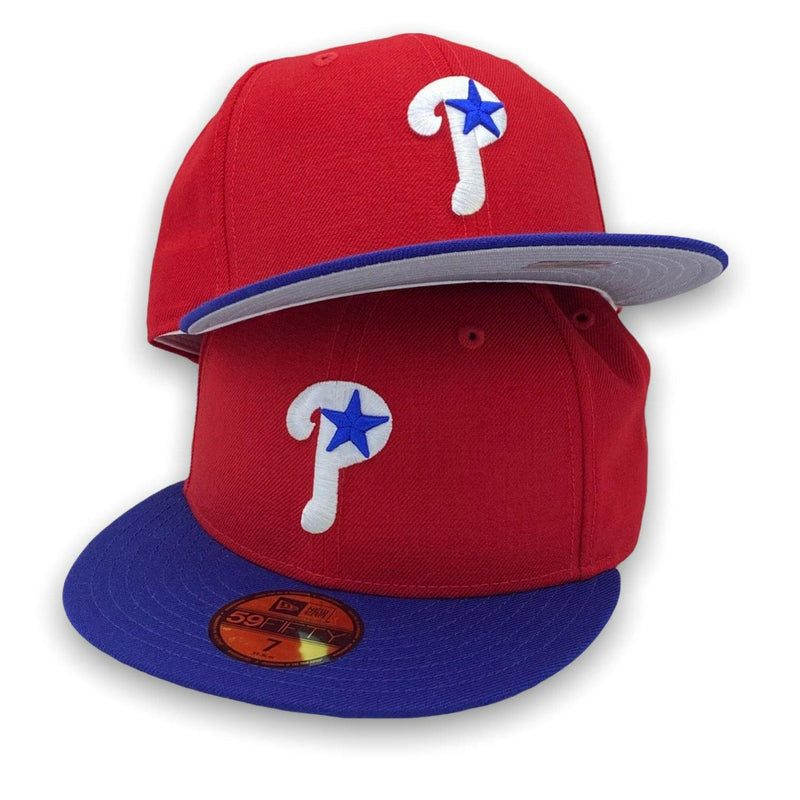 New Era Philadelphia Phillies Red Blue White 59Fifty 5950 Patch Fitted Cap Hat