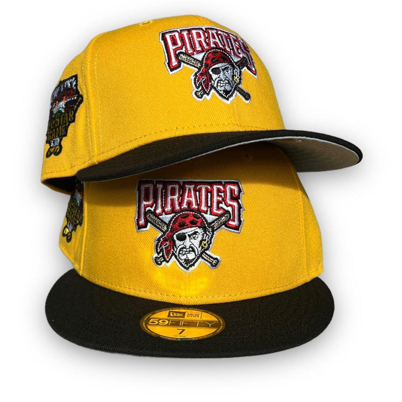 New Era Pirates Yellow Black Red Grey Bottom 59Fifty 5950 Patch Fitted Cap Hat