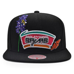 Mitchell And Ness San Antonio Spurs FLOWER TIME Black Purple Pink Gray Snapback
