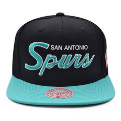 Mitchell And Ness San Antonio Spurs TEAM SCRIPT Black Teal Green Patch Snapback
