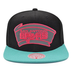 Mitchell And Ness San Antonio Spurs NBA REFLECTIVE Black Teal Pink Snapback Hat