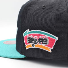Mitchell And Ness San Antonio Spurs TEAM SCRIPT Black Teal Green Patch Snapback