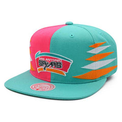 Mitchell And Ness San Antonio Spurs DIAMOND CUT Teal Pink Green Patch Snapback