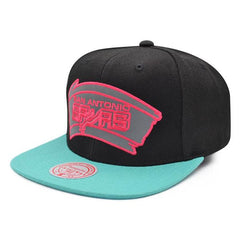 Mitchell And Ness San Antonio Spurs NBA REFLECTIVE Black Teal Pink Snapback Hat