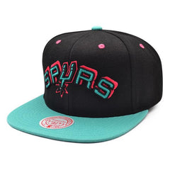 Mitchell And Ness San Antonio Spurs RELOAD Black Teal Pink Patch Snapback Hat