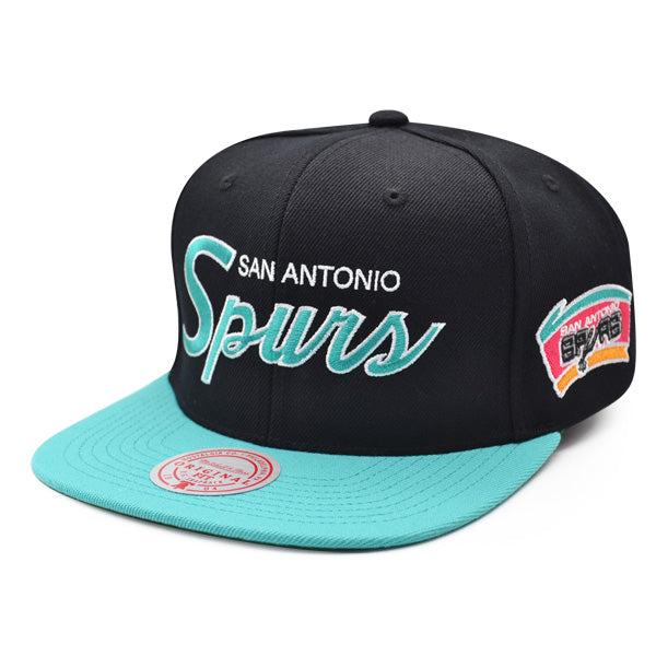 Mitchell And Ness San Antonio Spurs TEAM SCRIPT Black Teal Green Patch Snapback