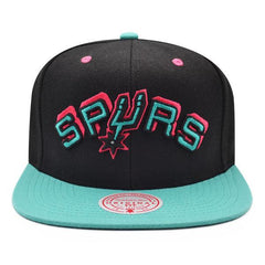 Mitchell And Ness San Antonio Spurs RELOAD Black Teal Pink Patch Snapback Hat