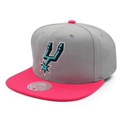 Mitchell And Ness San Antonio Spurs GRAY TIMES Gray Teal Black Pink Snapback Hat