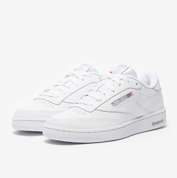 Reebok Club C 85 Soft Leather White Sheer Grey Lightweight Shoe Sneaker Trainer