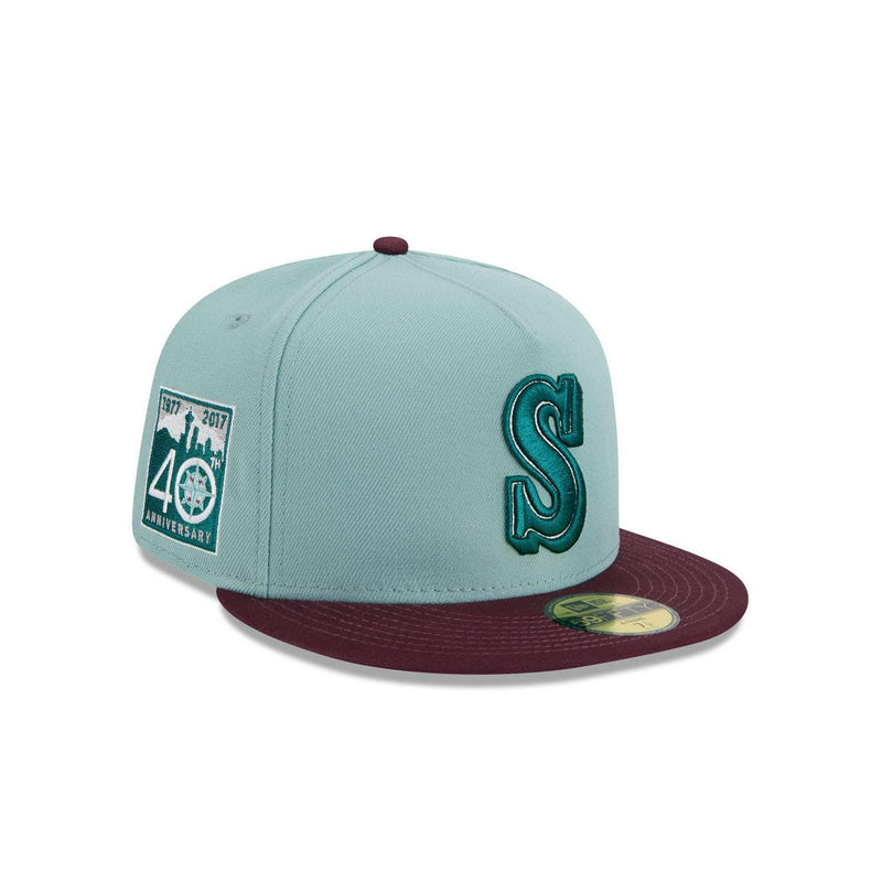 New Era Seattle Mariners 40th Anni Beach Kiss Blue Gray 59Fifty 5950 Fitted Hat