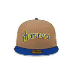 New Era Seattle Mariners Khaki Brown Blue Gray 59Fifty 5950 Patch Fitted Cap Hat