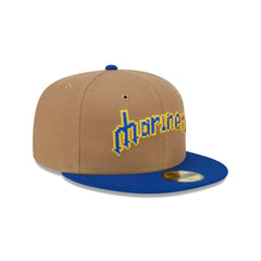 New Era Seattle Mariners Khaki Brown Blue Gray 59Fifty 5950 Patch Fitted Cap Hat